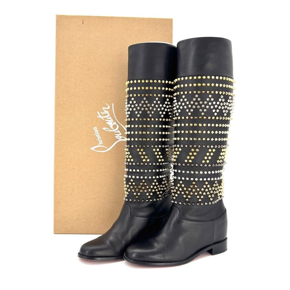 Christian Louboutin Rom Chic Flat Calf Spike Knee High Boots Women’s 37 Shoes - Picture 2 of 9